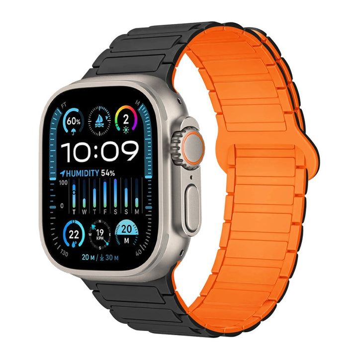 Lisslune | For Apple Watch Ultra 49mm I-shaped magnetic silicone strap (Black Orange)