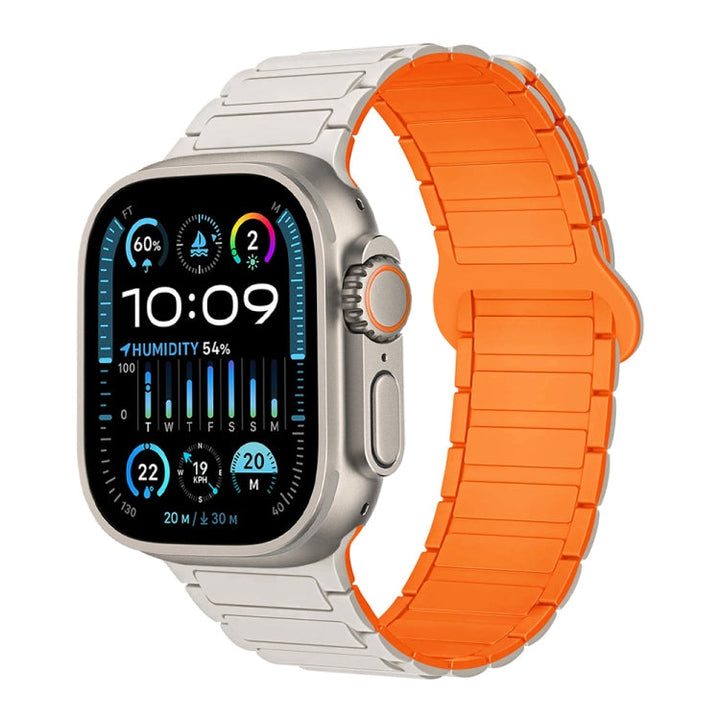 Lisslune | For Apple Watch Ultra 49mm I-shaped Magnetic Silicone Watch Band (White Orange)