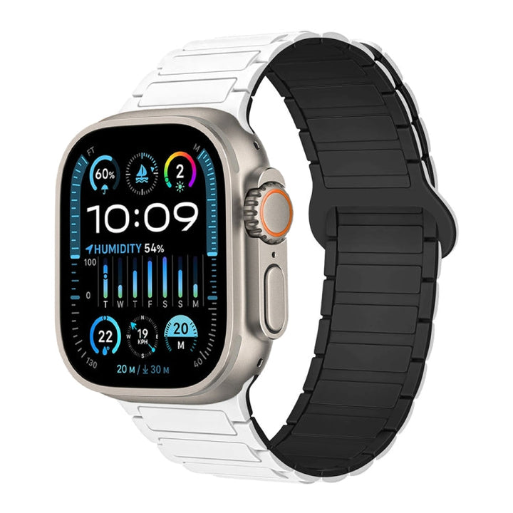 Lisslune | For Apple Watch Ultra 49mm I-shaped magnetic silicone watch strap (White Black)