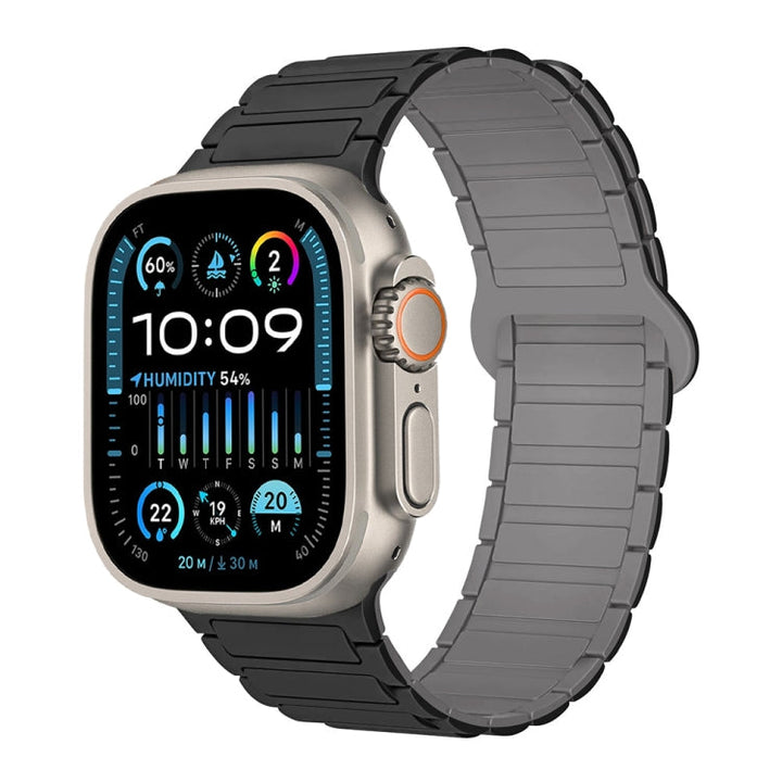 Lisslune | For Apple Watch Ultra 49mm I-shaped magnetic silicone strap (Black Gray)