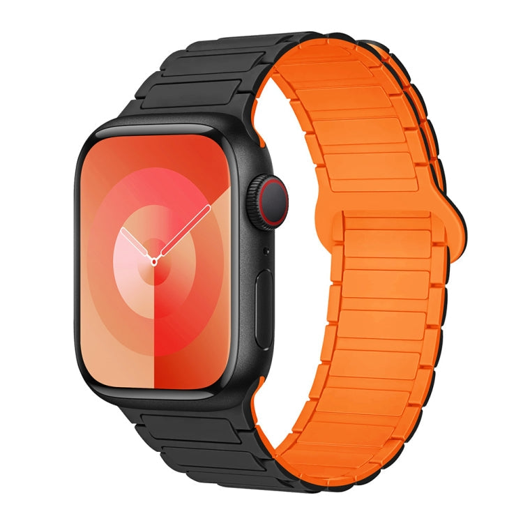 Lisslune | For Apple Watch 42mm I-shaped magnetic silicone watch strap (Black Orange)