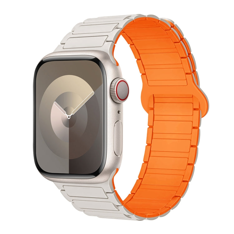 Lisslune | For Apple Watch 42mm I-shaped magnetic silicone watch band (White Orange)