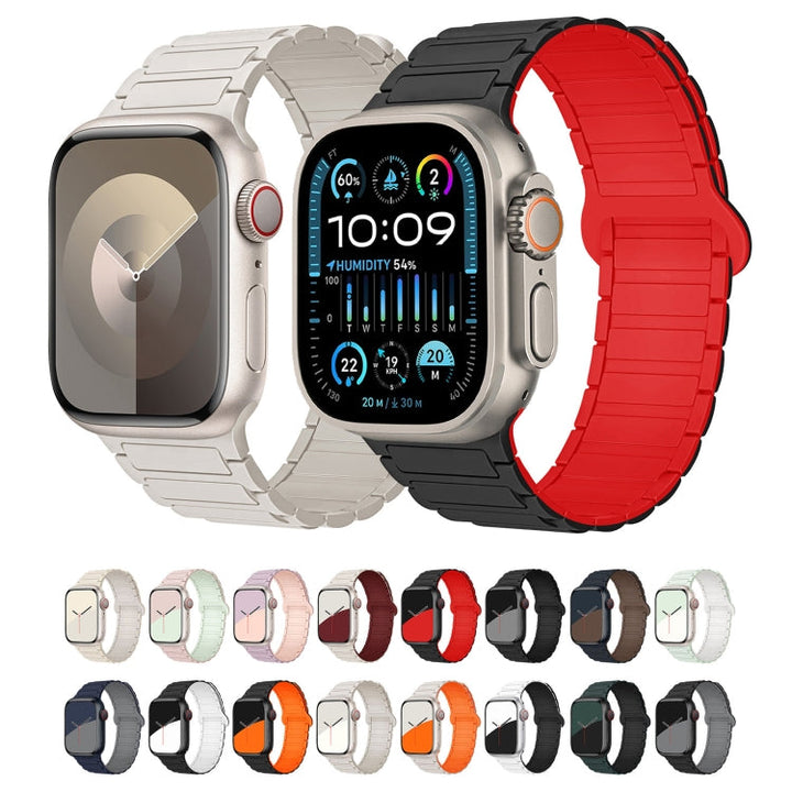 Lisslune | For Apple Watch Ultra 49mm I-shaped Magnetic Silicone Watch Band (Black Red)