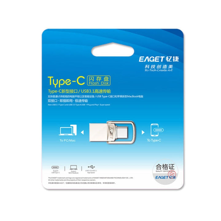 Lisslune | EAGET 64G USB 3.1 + Type-C / USB-C interface metal twister flash U-disk, with micro USB OTG adapter