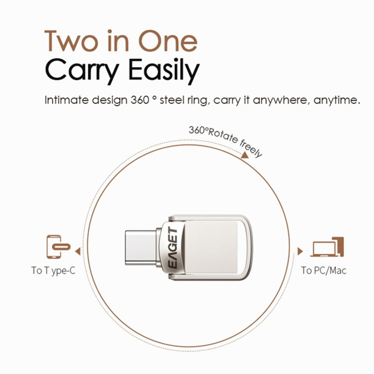 Lisslune | EAGET 64G USB 3.1 + Type-C / USB-C interface metal twister flash U-disk, with micro USB OTG adapter