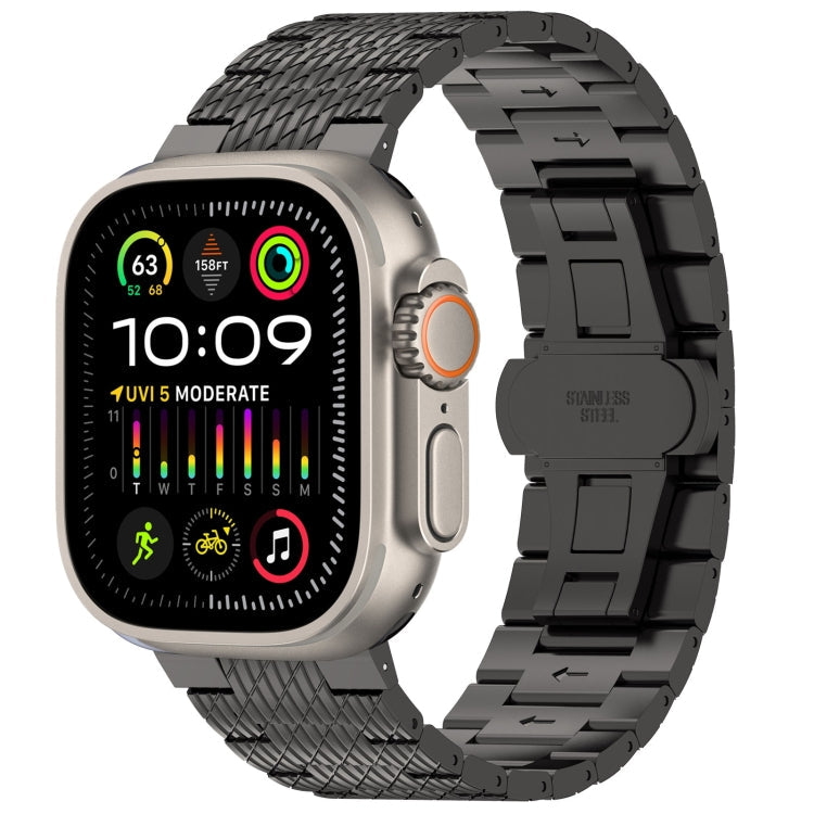 Lisslune | For Apple Watch Ultra 2 49mm Twill Stainless Steel Band (Black)