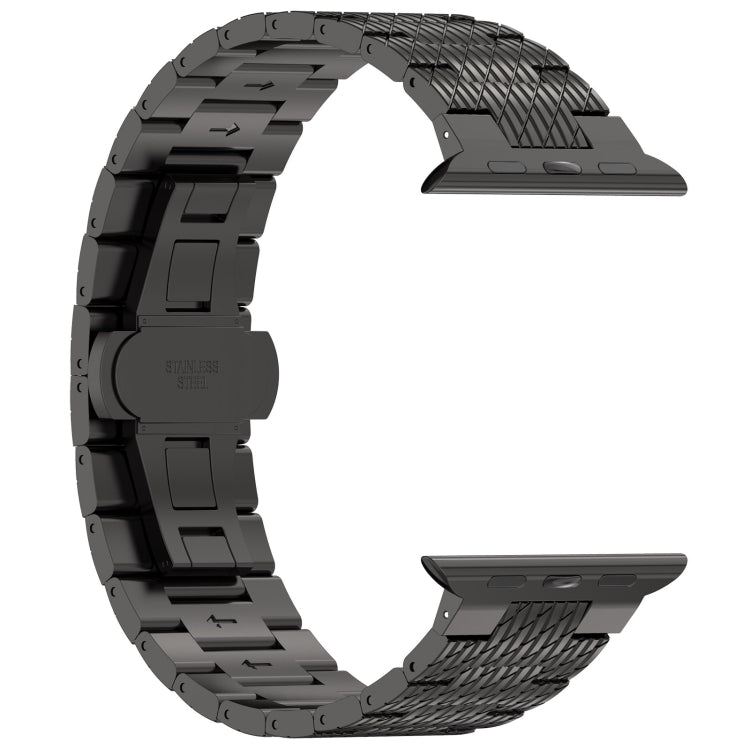 Lisslune | For Apple Watch Ultra 49mm Twill Stainless Steel Watch Band (Black)