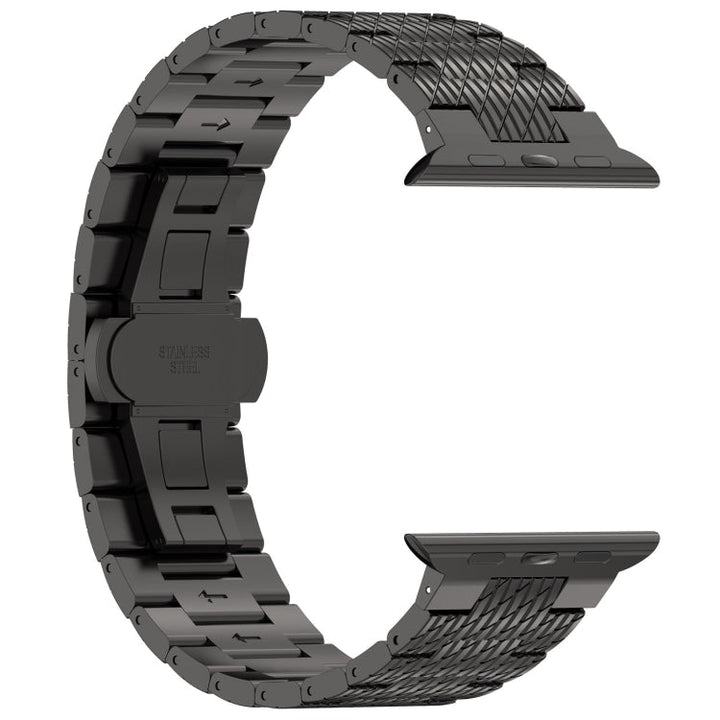 Lisslune | For Apple Watch Ultra 49mm Twill Stainless Steel Watch Band (Black)