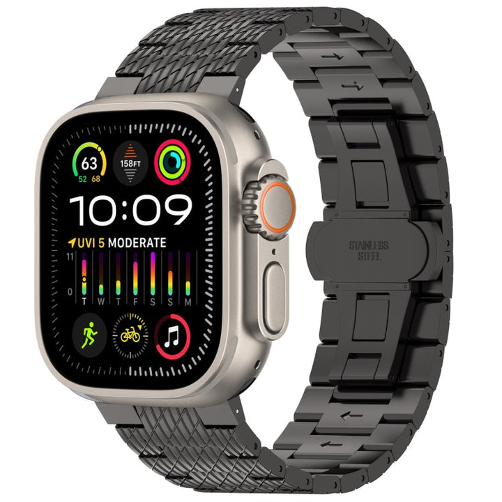 Lisslune | For Apple Watch Ultra 49mm Twill Stainless Steel Watch Band (Black)