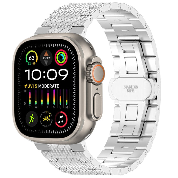 Lisslune | For Apple Watch Ultra 49mm Twill Stainless Steel Band (Silver)