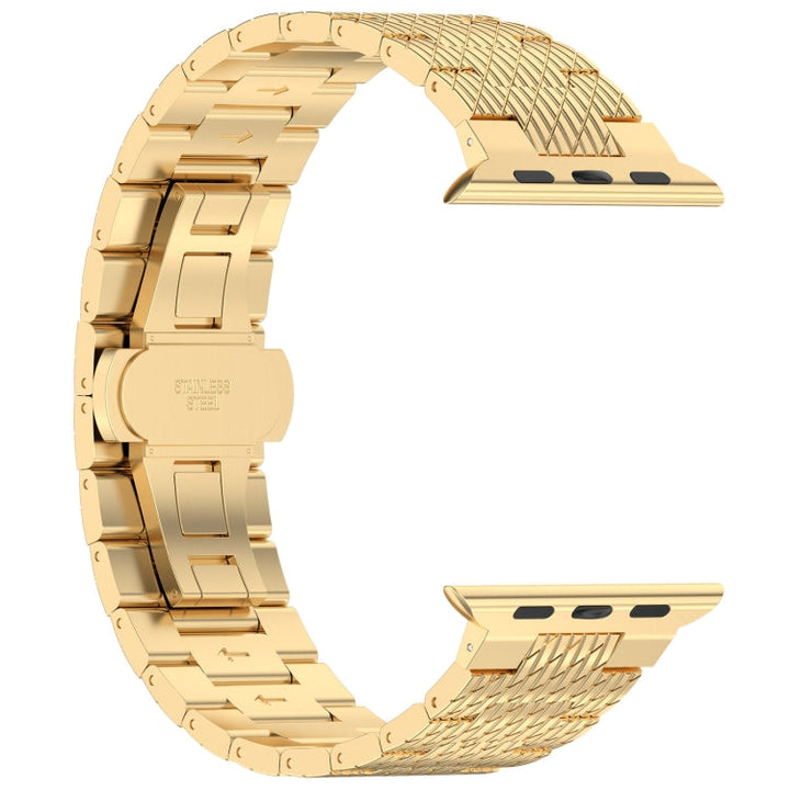 Lisslune | For Apple Watch Ultra 49mm Twill Stainless Steel Band (Gold)