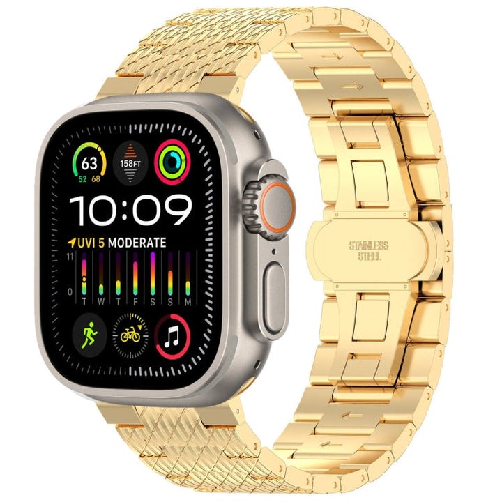 Lisslune | For Apple Watch Ultra 49mm Twill Stainless Steel Band (Gold)