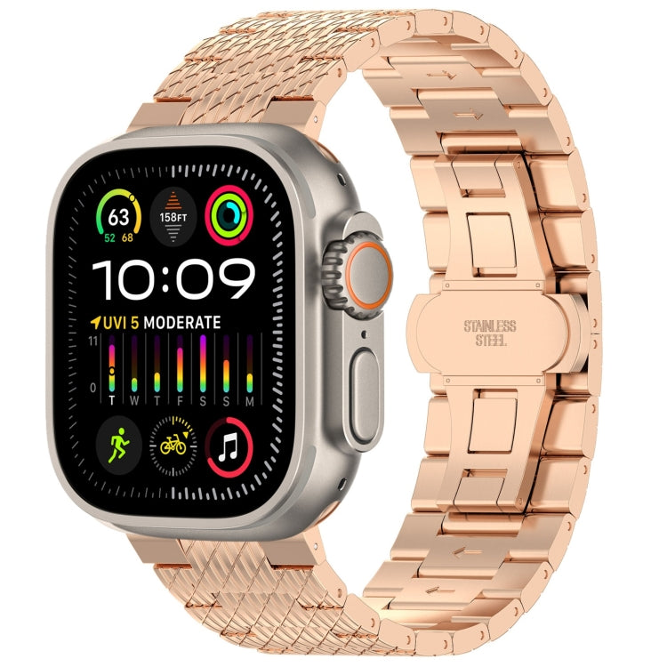Lisslune | For Apple Watch Ultra 49mm Twill Stainless Steel Band (Rose Gold)