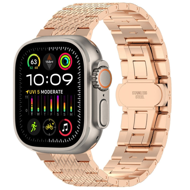 Lisslune | For Apple Watch Ultra 49mm Twill Stainless Steel Band (Rose Gold)