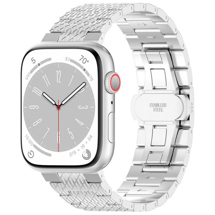 Lisslune | For Apple Watch SE 44mm Twill Stainless Steel Band (Silver)