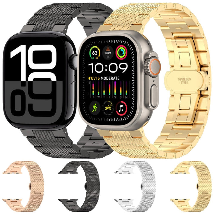 Lisslune | For Apple Watch Ultra 49mm Twill Stainless Steel Band (Gold)