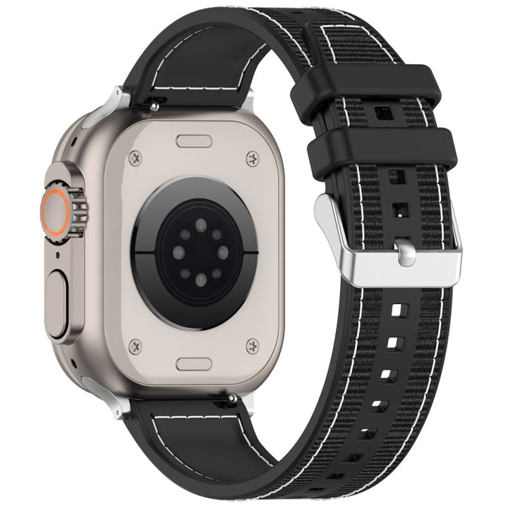 Lisslune | For Apple Watch Ultra 49mm Neat Buckle Hybrid Nylon Braided Silicone Band (Black)