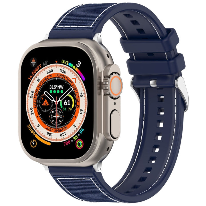 Lisslune | For Apple Watch Ultra 49mm Regular Buckle Hybrid Nylon Braided Silicone Strap (Midnight Blue)