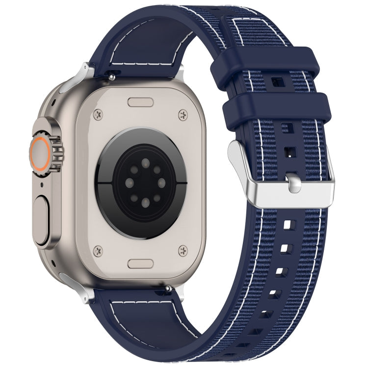 Lisslune | For Apple Watch Ultra 49mm Regular Buckle Hybrid Nylon Braided Silicone Strap (Midnight Blue)