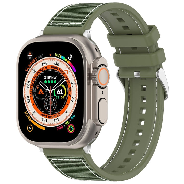 Lisslune | For Apple Watch Ultra 49mm Neat Buckle Hybrid Nylon Braided Silicone Band (Green)