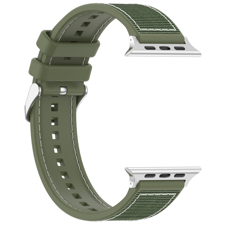 Lisslune | For Apple Watch Ultra 49mm Neat Buckle Hybrid Nylon Braided Silicone Band (Green)