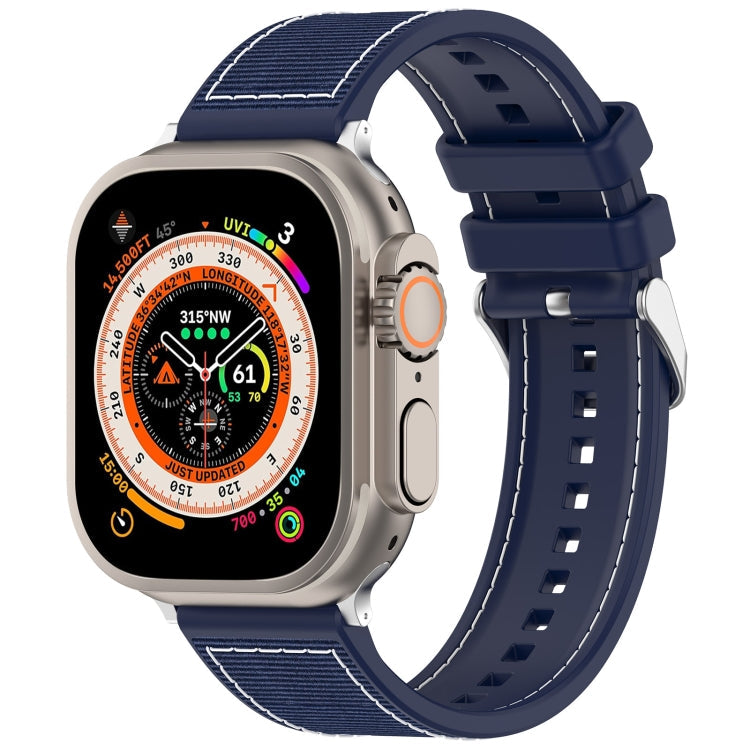 Lisslune | For Apple Watch Series 8 45mm Neat Buckle Hybrid Nylon Braided Silicone Watch Band (Midnight Blue)