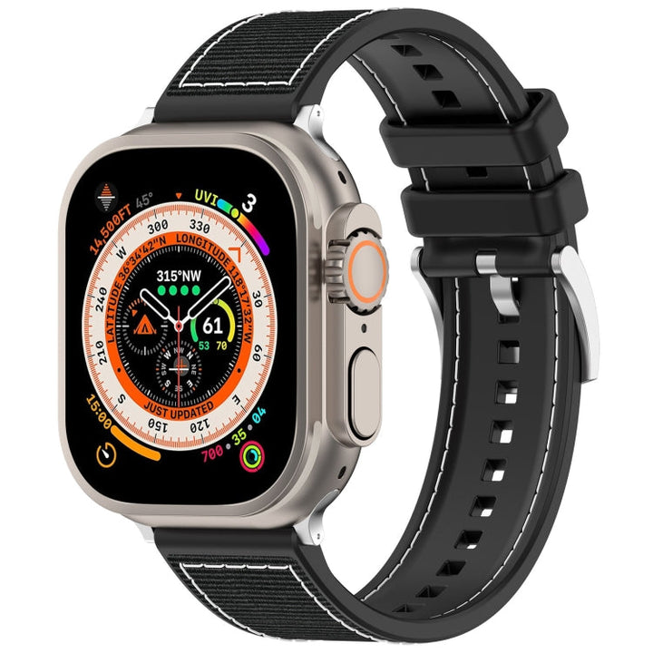 Lisslune | For Apple Watch Ultra 49mm Official Buckle Hybrid Nylon Woven Silicone Band (Black)