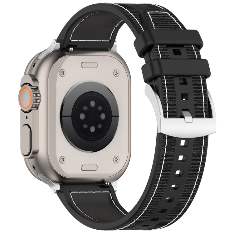 Lisslune | For Apple Watch Ultra 49mm Official Buckle Hybrid Nylon Woven Silicone Band (Black)