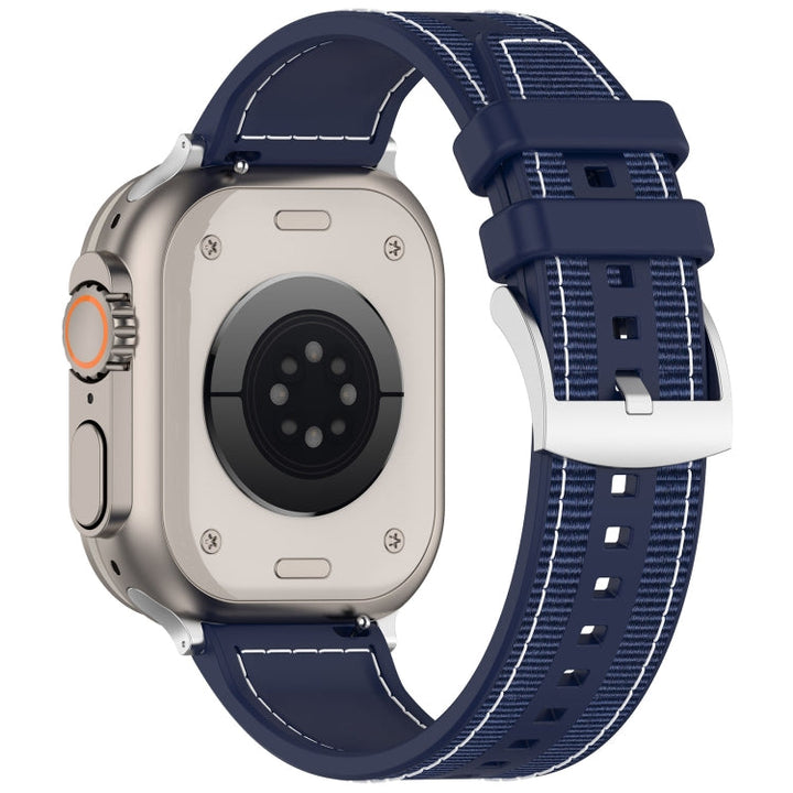 Lisslune | For Apple Watch Ultra 49mm Official Buckle Hybrid Nylon Braided Silicone Watch Strap (Midnight Blue)