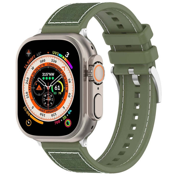 Lisslune | For Apple Watch Ultra 49mm Official Buckle Hybrid Nylon Braided Silicone Strap (Green)