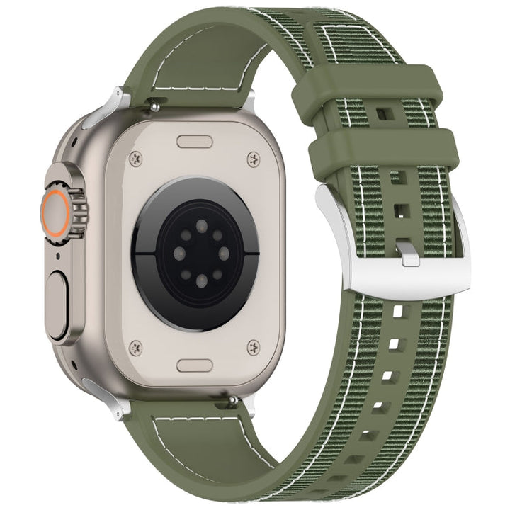 Lisslune | For Apple Watch Ultra 49mm Official Buckle Hybrid Nylon Braided Silicone Strap (Green)