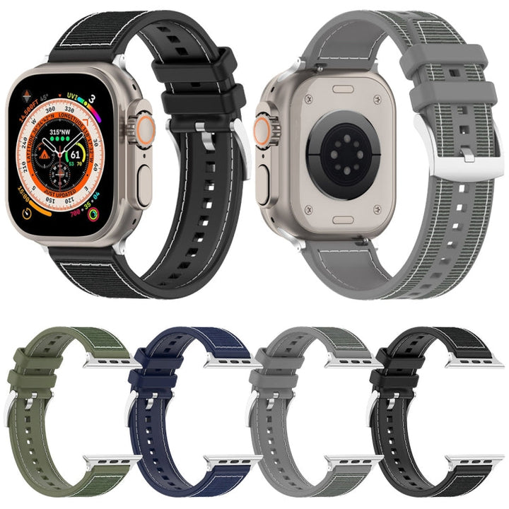 Lisslune | For Apple Watch Ultra 49mm Official Buckle Hybrid Nylon Braided Silicone Strap (Green)