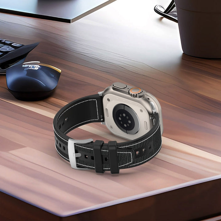 Lisslune | For Apple Watch Ultra 49mm Official Buckle Hybrid Nylon Braided Silicone Strap (Green)