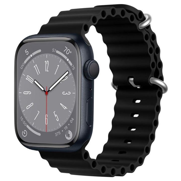 Lisslune | For Apple Watch Series 8 45mm ZGA Ocean Silicone Watch Strap (Black)