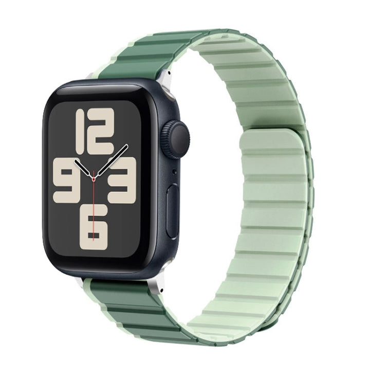 Lisslune | For Apple Watch SE 2023 44mm ZGA Two-Color Magnetic Silicone Band (Dark Green+Light Green)