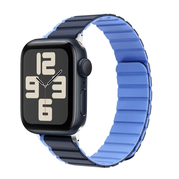 Lisslune | For Apple Watch SE 2023 44mm ZGA Two Colors Magnetic Silicone Strap (Dark Blue + Light Blue)