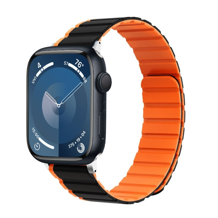 Lisslune | For Apple Watch Series 9 45mm ZGA Two-tone Magnetic Silicone Watch Strap (Black+Orange)