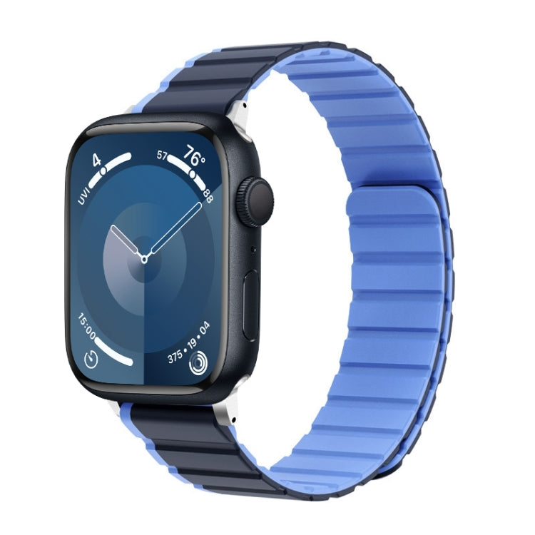 Lisslune | For Apple Watch Series 9 45mm ZGA Two Color Magnetic Silicone Watch Band (Dark Blue + Light Blue)
