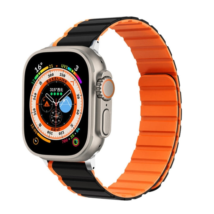 Lisslune | For Apple Watch Ultra 49mm ZGA Two Colored Magnetic Silicone Watch Band (Black+Orange)