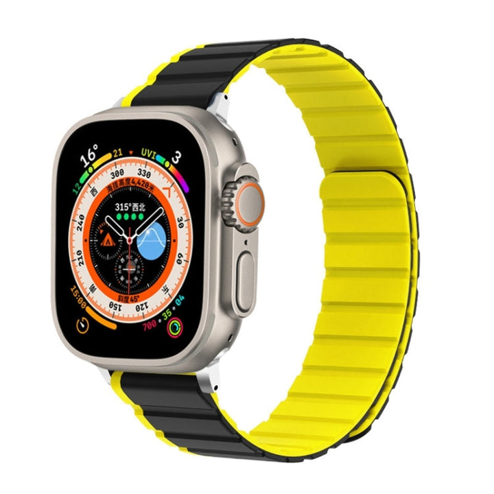 Lisslune | For Apple Watch Ultra 49mm ZGA Two-Color Magnetic Silicone Watch Band (Gray+Yellow)