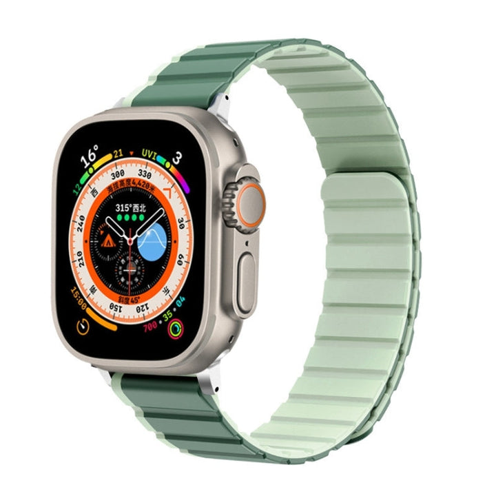Lisslune | For Apple Watch Ultra 49mm ZGA Two Color Magnetic Silicone Watch Band (Dark Green + Light Green)