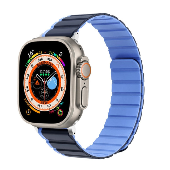 Lisslune | For Apple Watch Ultra 49mm ZGA Two-Color Magnetic Silicone Watch Strap (Dark Blue + Light Blue)