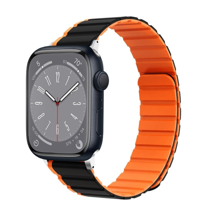 Lisslune | For Apple Watch Series 8 45mm ZGA Two-Color Magnetic Silicone Watch Band (Black+Orange)