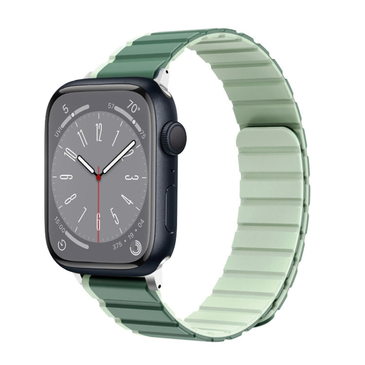 Lisslune | For Apple Watch Series 8 45mm ZGA Two-Colored Magnetic Silicone Strap (Dark Green + Light Green)