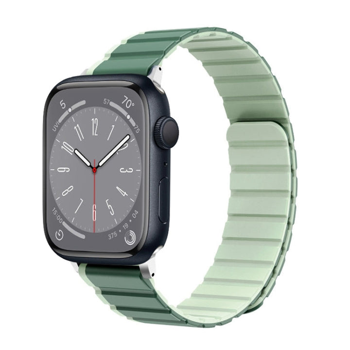 Lisslune | For Apple Watch Series 8 45mm ZGA Two-Colored Magnetic Silicone Strap (Dark Green + Light Green)