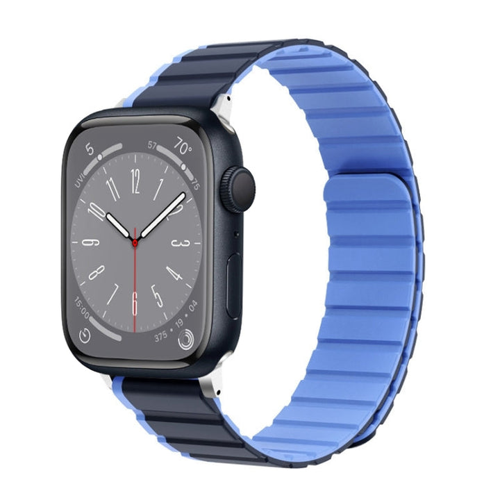 Lisslune | For Apple Watch Series 8 45mm ZGA Two-Color Magnetic Silicone Band (Dark Blue + Light Blue)