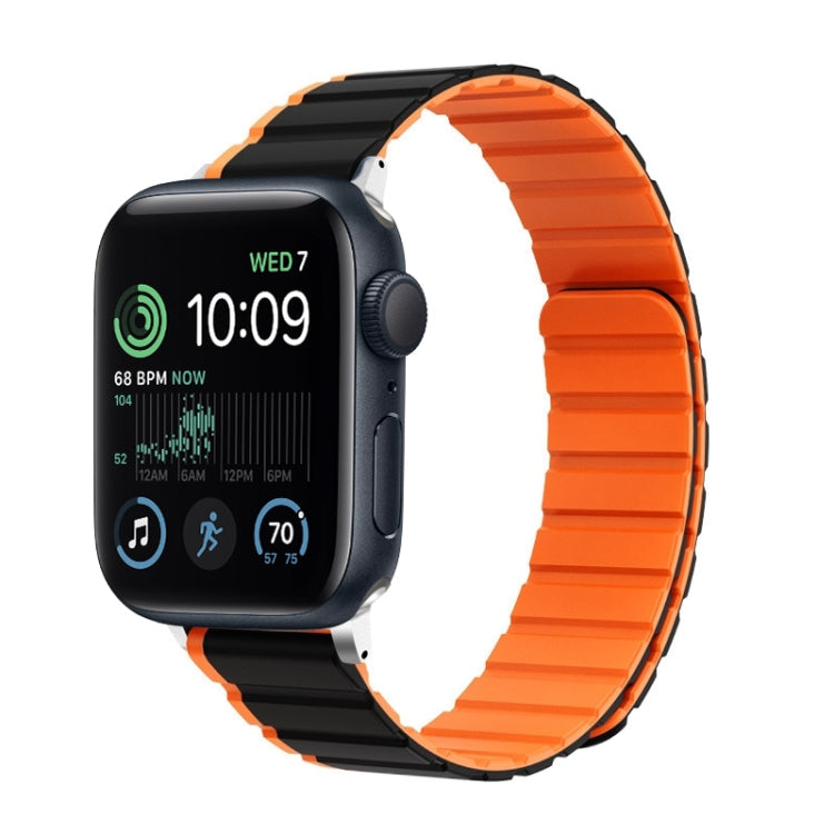 Lisslune | For Apple Watch SE 2022 44mm ZGA Two-Color Magnetic Silicone Watch Band (Black+Orange)