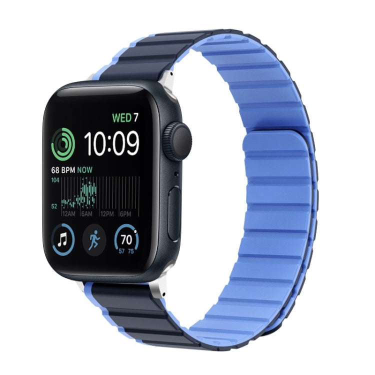 Lisslune | For Apple Watch SE 2022 44mm ZGA Two Color Magnetic Silicone Strap (Dark Blue + Light Blue)