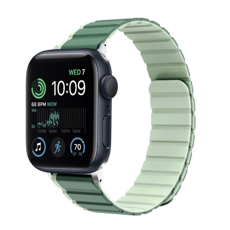 Lisslune | For Apple Watch SE 44mm ZGA Two-Color Magnetic Silicone Bracelet (Dark Green+Light Green)