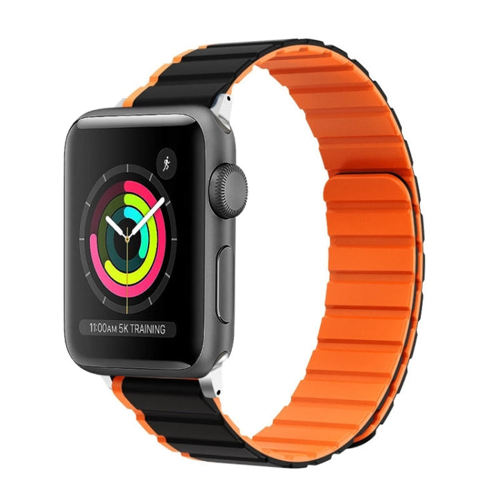 Lisslune | For Apple Watch 42mm ZGA Two-Color Magnetic Silicone Band (Black+Orange)